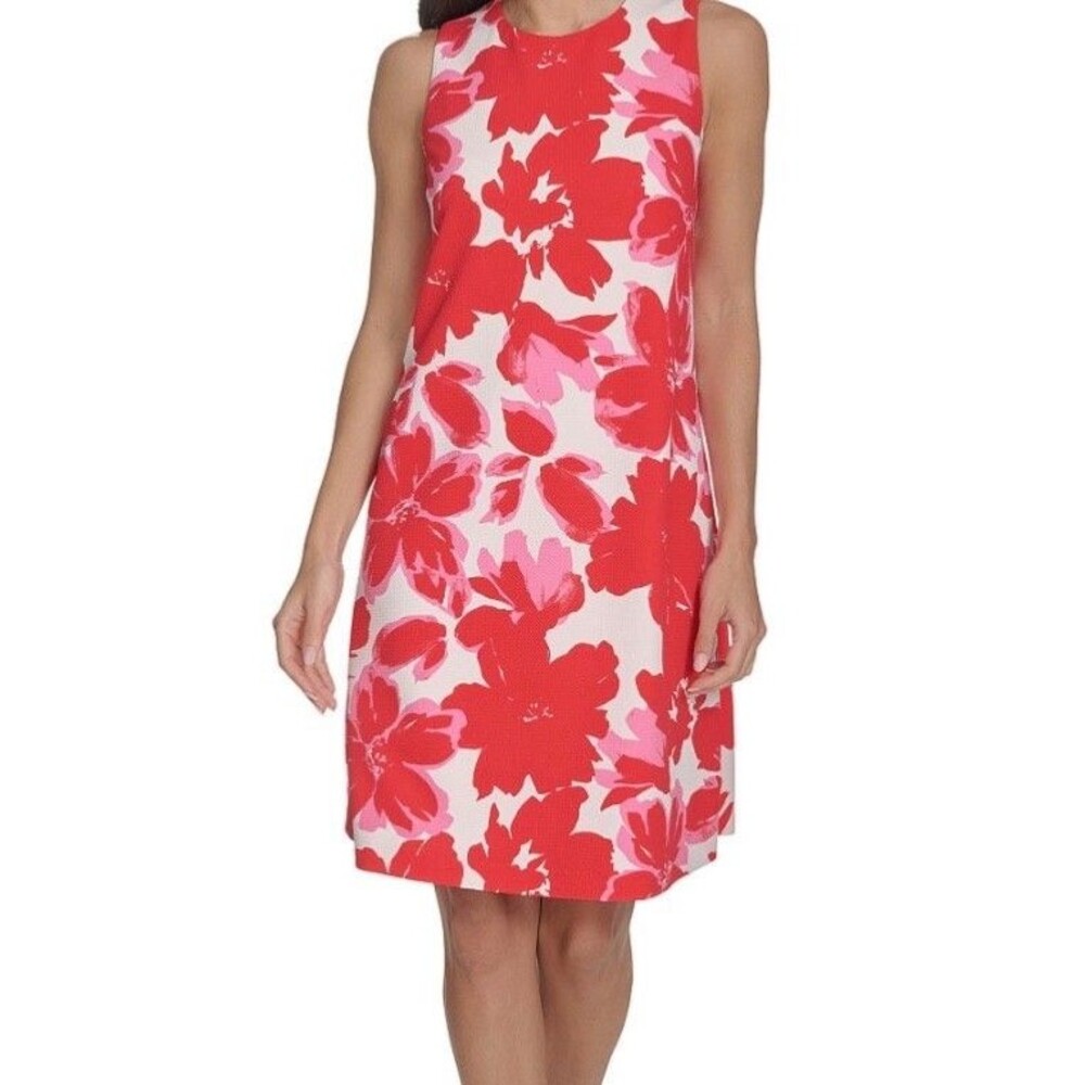NWT Jessica Howard Pink and Red Floral Short Sleeve A line Dress